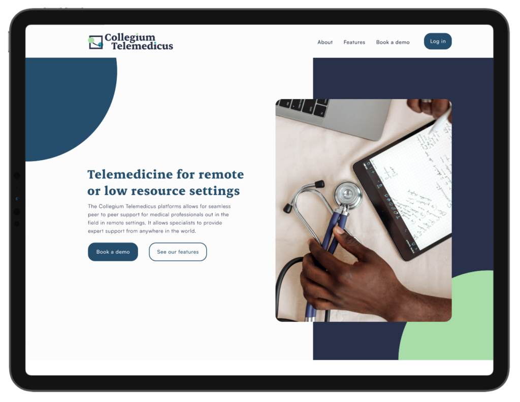 This image shows the redesign of the Collegium Telemedicus website, with the new brand applied.